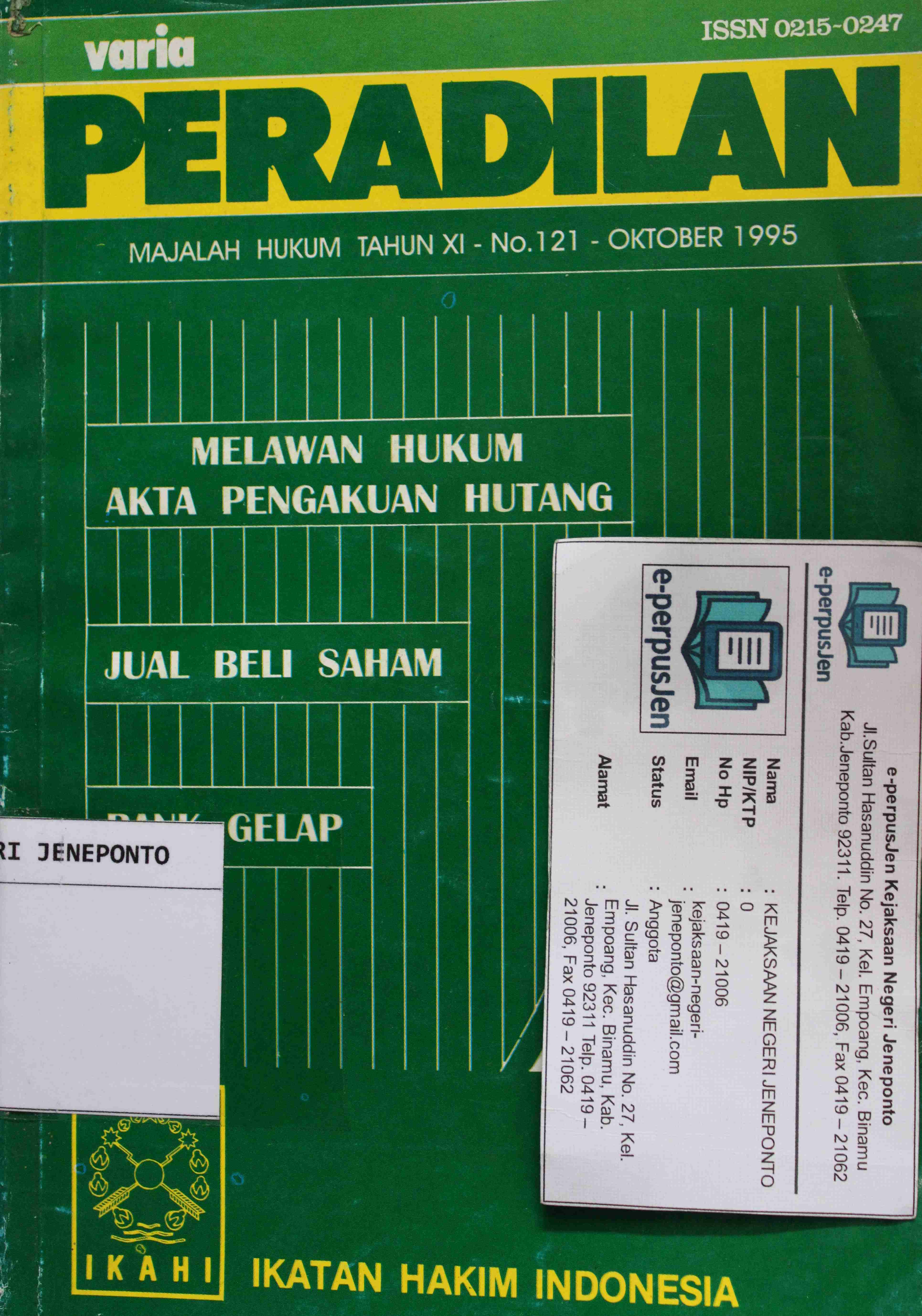Varia Peradilan Majalah Hukum Tahun XI No 121 Oktober 1995